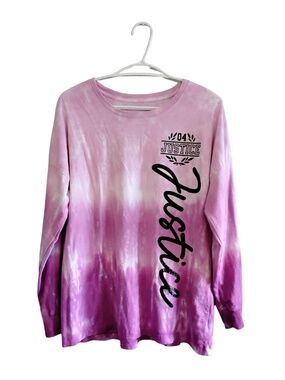 Justice Purple & Pink Tie-Dye Glitter Logo Long Sleeve Top – Size Large EUC